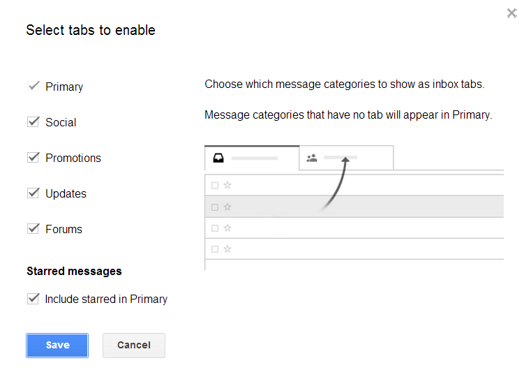 Gmail tabs configuration step 2 Gmail tabs configuration step 2