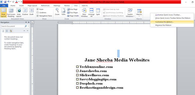 Creating a printable checklist in Word-customize ribbon Creating a printable checklist in Word-customize ribbon