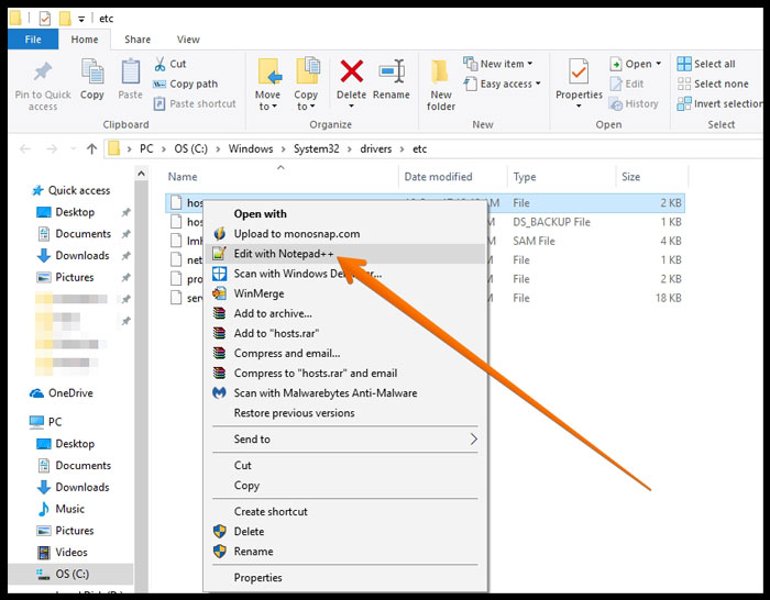 Hosts file open Hosts file open