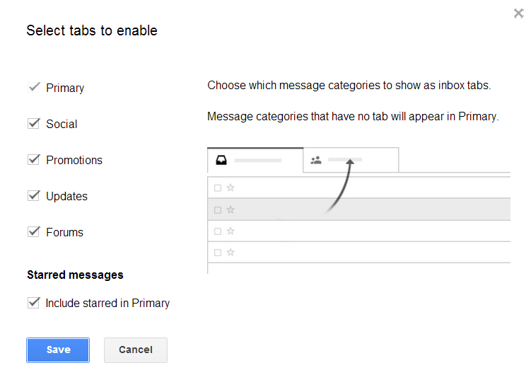 Gmail tabs configuration step 2