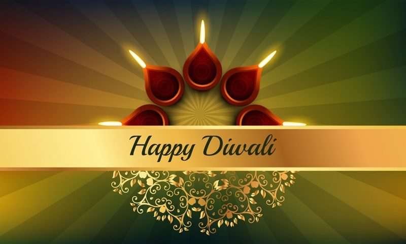 Happy Diwali Background with Rangoli Pattern and Diyas