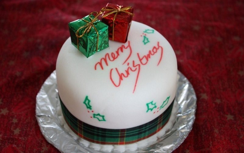 Traditional Christmas Cake and Gifts