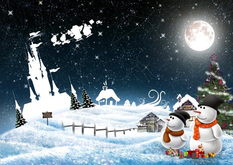 New Year Snowmen Night Greeting Christmas