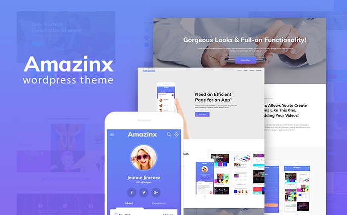 Amazinx - Mobile App Responsive One Page WordPress Theme 