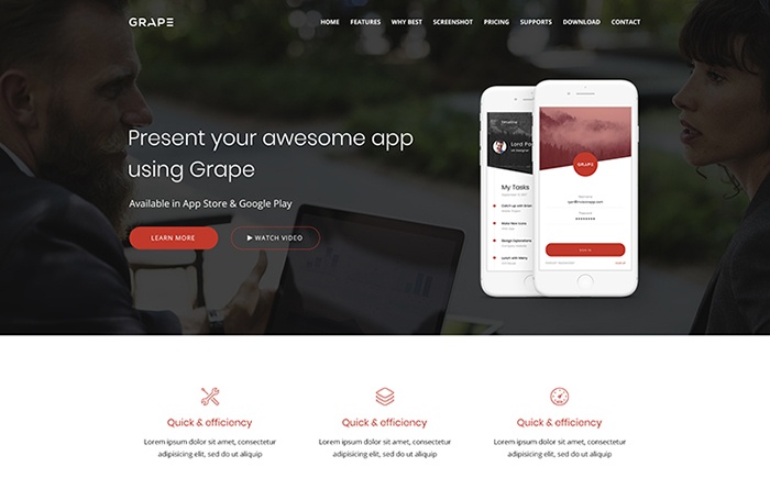 GRAPE - App Landing WordPress Theme