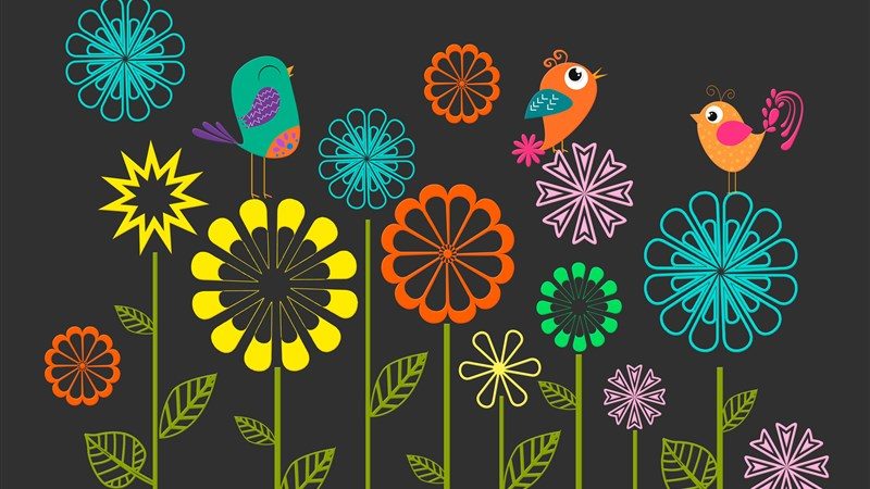 30 colorful vector flowers birds