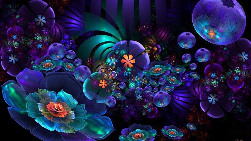 49 Artistic Flower Abstract Neon Blue Purple Wallpaper