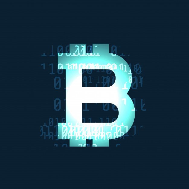 2 glowing bitcoin cryptocurrency symbol on dark background