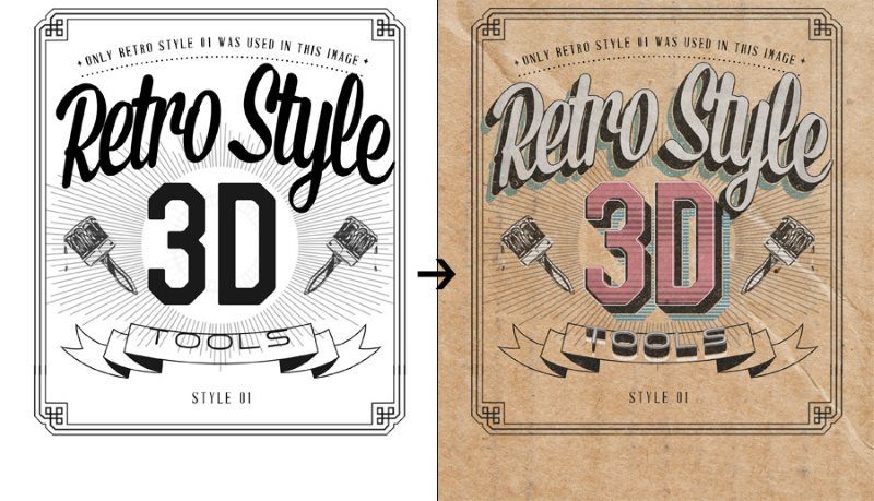 Retro Style 3D Tools Photoshop Actions