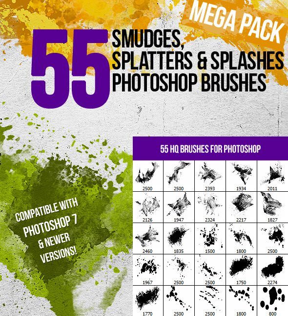 55 splatters smudges and splashes ps brushes