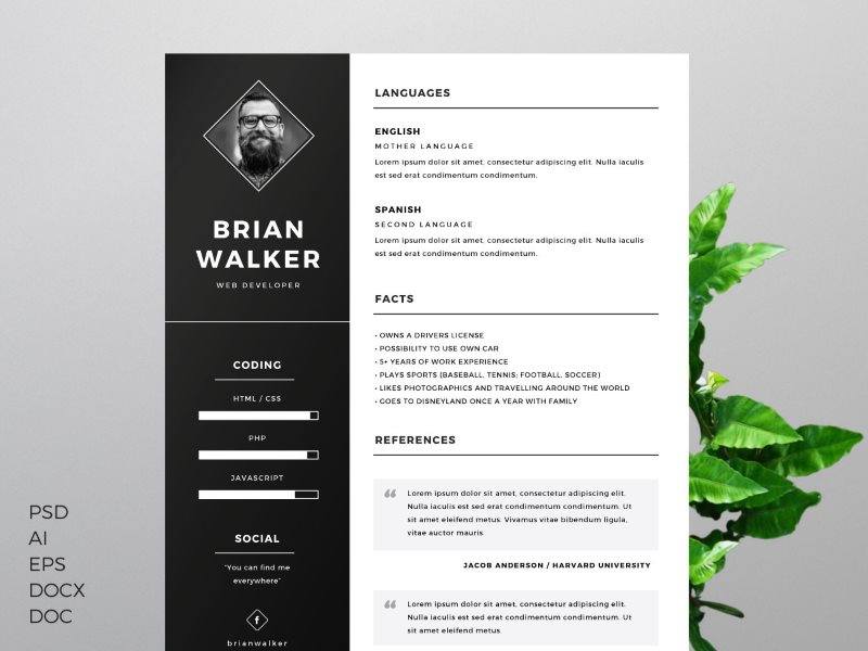 Free Creative Resume Template for Word Photoshop Illustrator