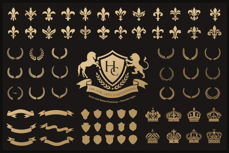 Heraldic Crest Logos Elements Set