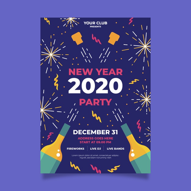 fireworks champagne happy new year flyer free