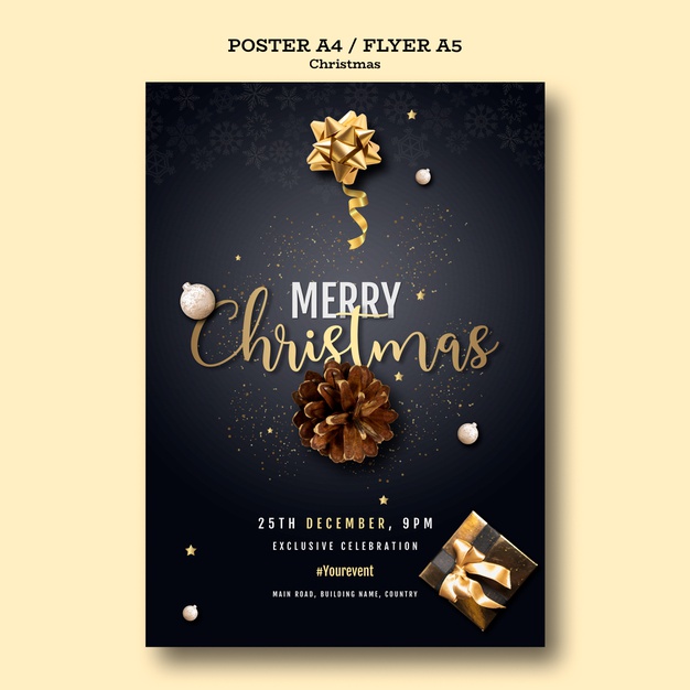 free black gold christmas poster template