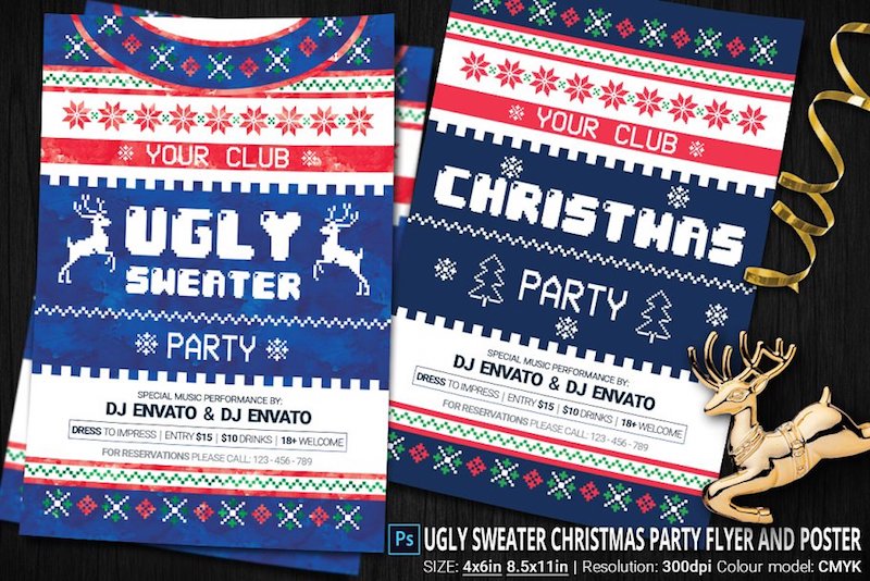 ugly sweater christmas party flyer
